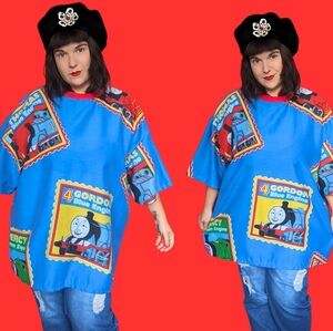 Handmade, Upcycled Thomas The Blue Engine Bedsheet T-Shirt Oversized XL